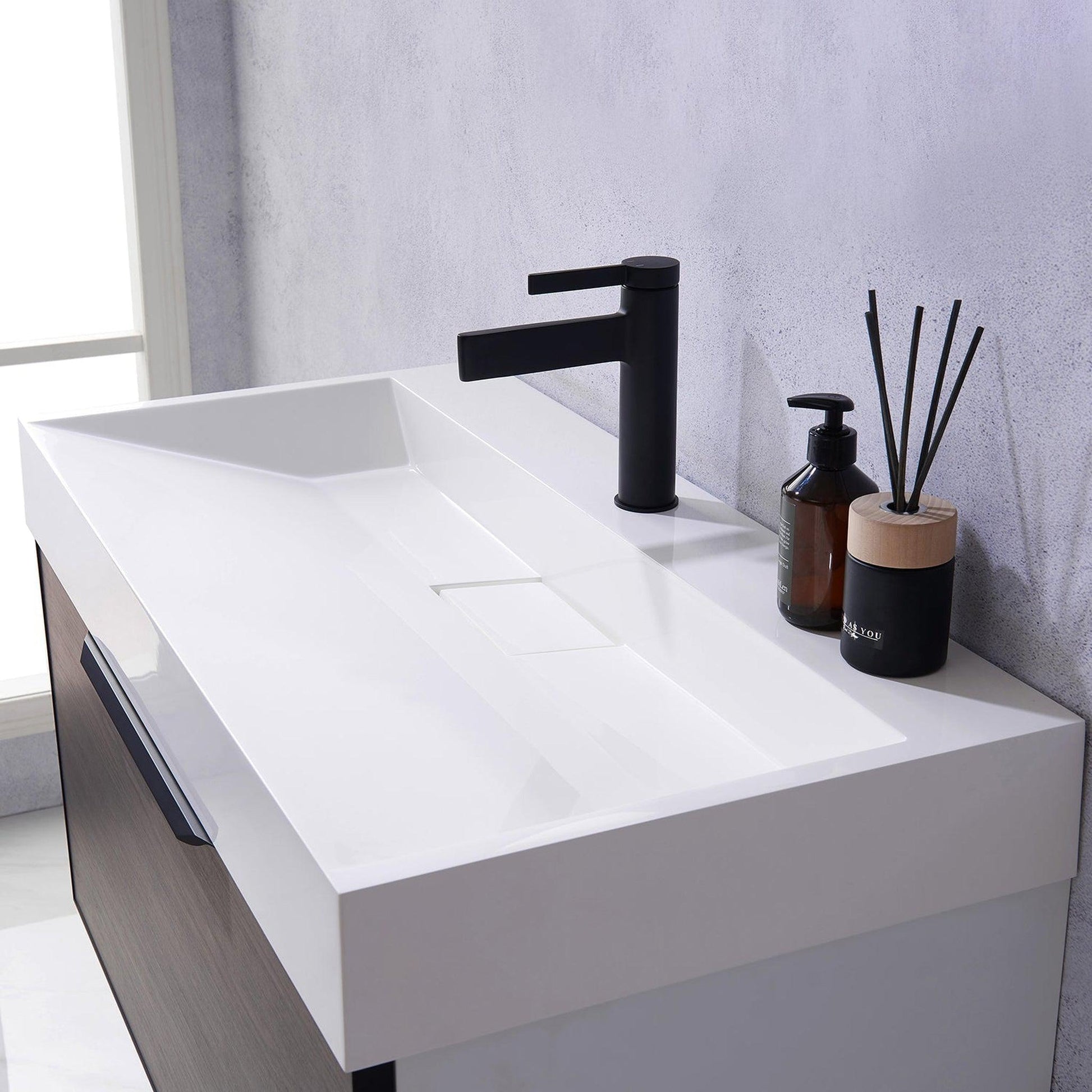 Vinnova Vegadeo 36" Single Sink Bath Vanity In Suleiman Oak Finish With White One-Piece Composite Stone Sink Top