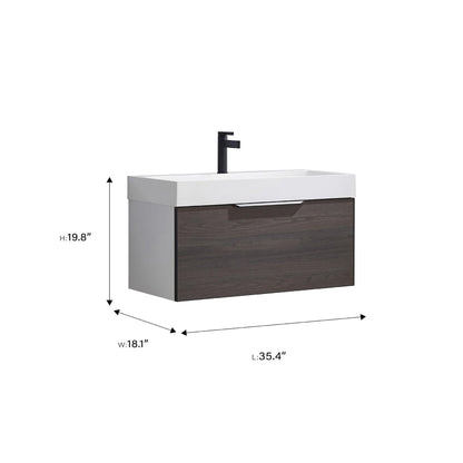 Vinnova Vegadeo 36" Single Sink Bath Vanity In Suleiman Oak Finish With White One-Piece Composite Stone Sink Top And Mirror