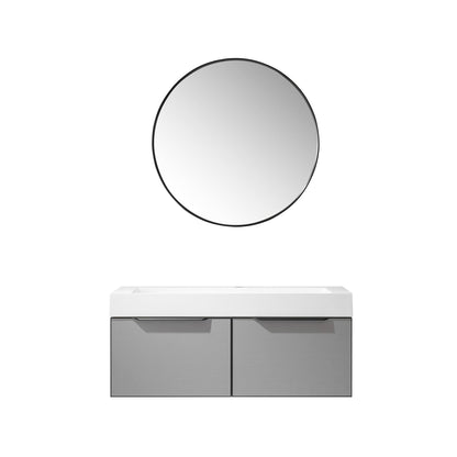 Vinnova Vegadeo 48" Single Sink Bath Vanity In Grey Finish With White One-Piece Composite Stone Sink Top And Mirror