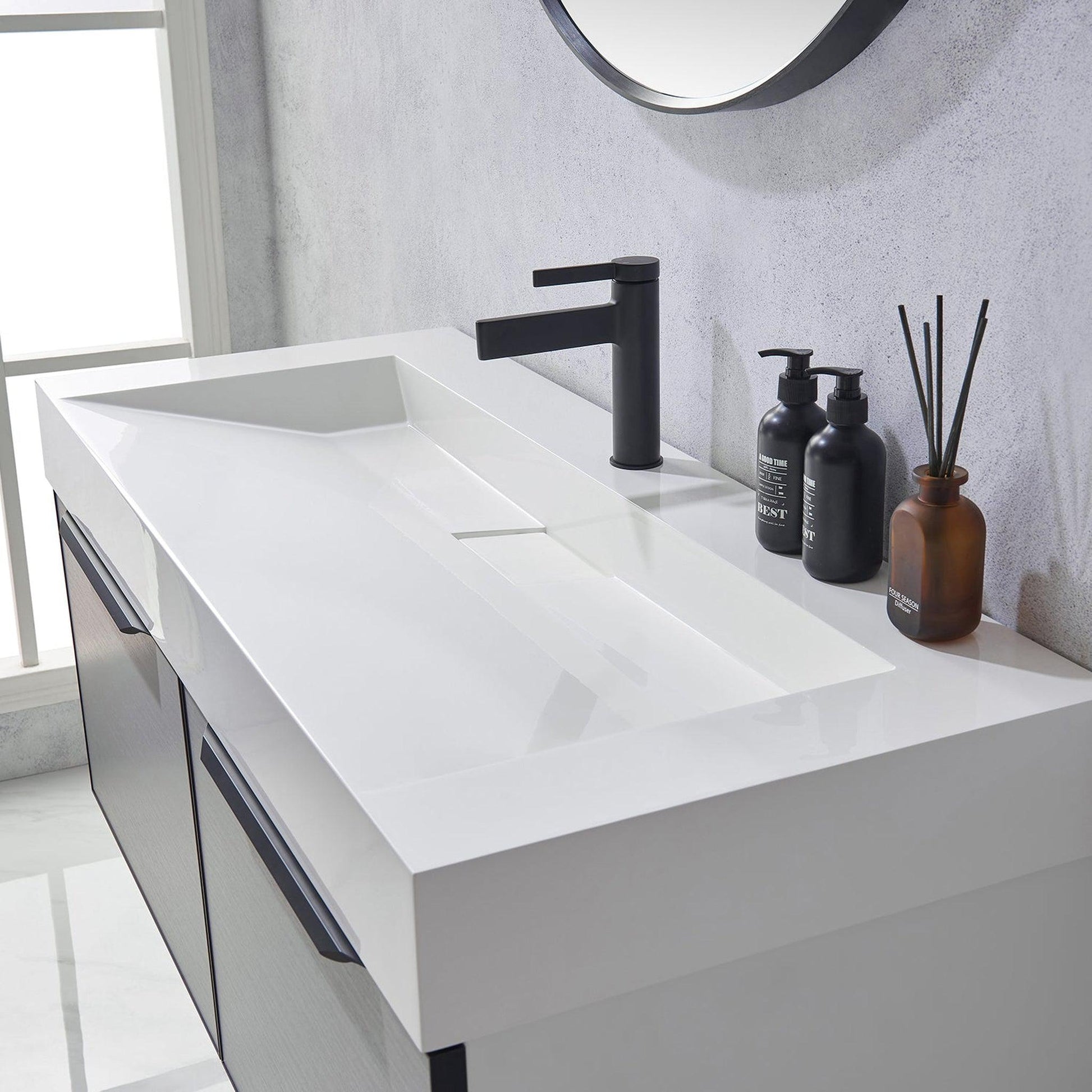 Vinnova Vegadeo 48" Single Sink Bath Vanity In Grey Finish With White One-Piece Composite Stone Sink Top And Mirror