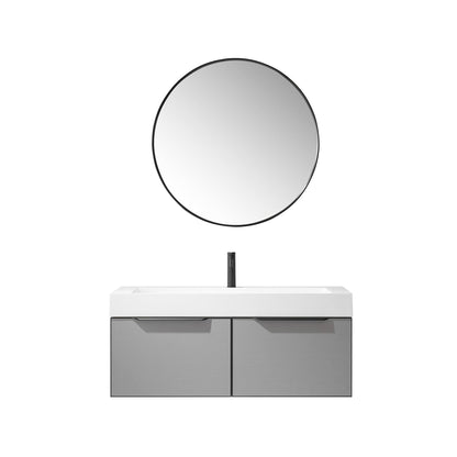 Vinnova Vegadeo 48" Single Sink Bath Vanity In Grey Finish With White One-Piece Composite Stone Sink Top And Mirror