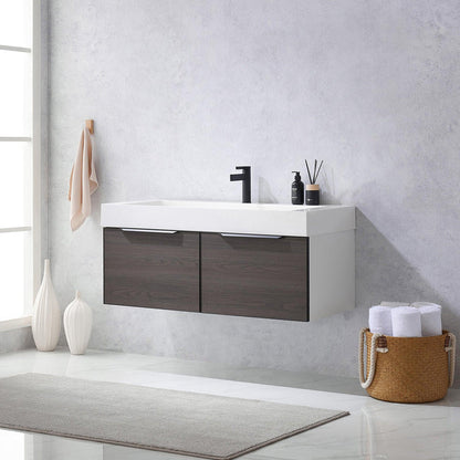 Vinnova Vegadeo 48" Single Sink Bath Vanity In Suleiman Oak Finish With White One-Piece Composite Stone Sink Top