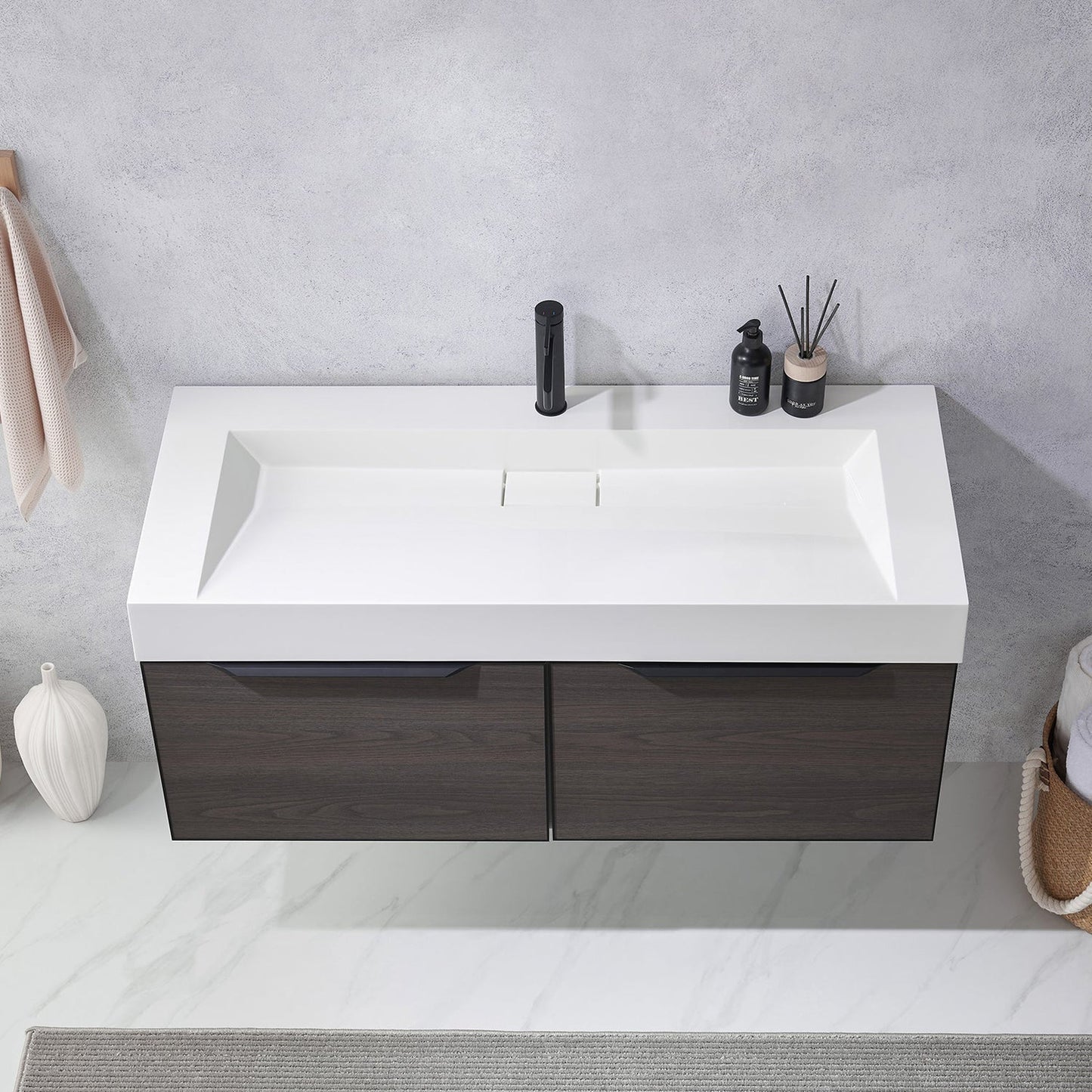 Vinnova Vegadeo 48" Single Sink Bath Vanity In Suleiman Oak Finish With White One-Piece Composite Stone Sink Top