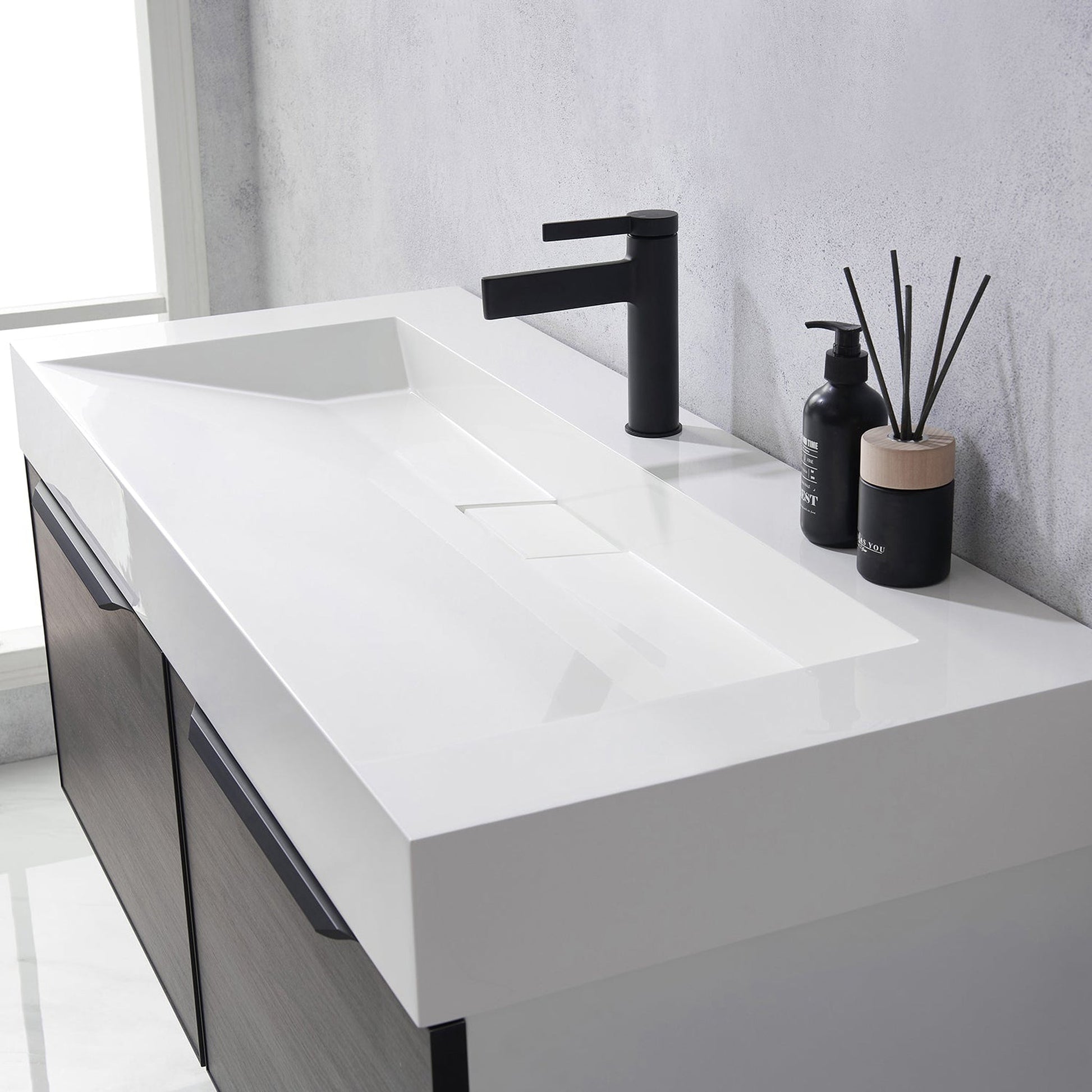 Vinnova Vegadeo 48" Single Sink Bath Vanity In Suleiman Oak Finish With White One-Piece Composite Stone Sink Top