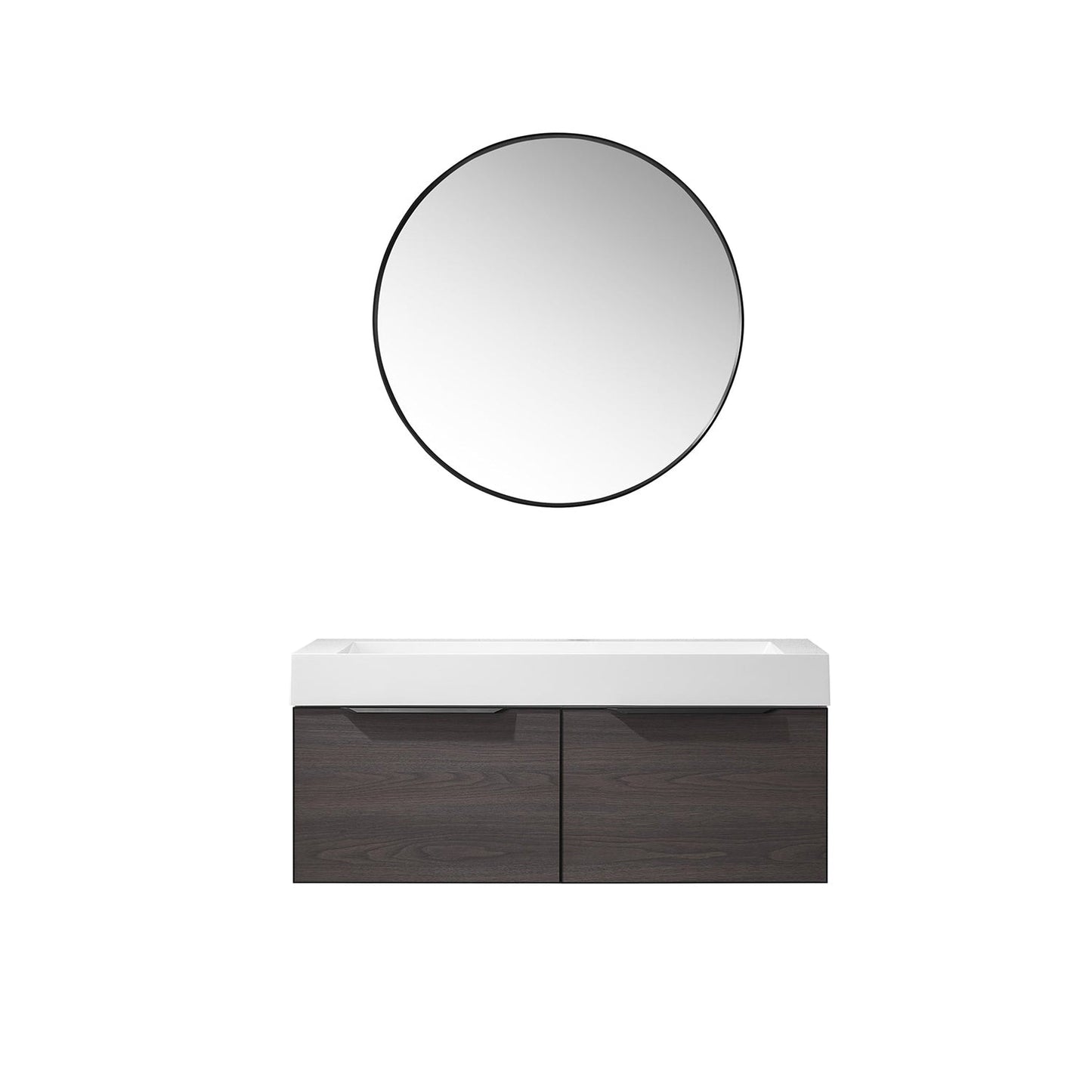 Vinnova Vegadeo 48" Single Sink Bath Vanity In Suleiman Oak Finish With White One-Piece Composite Stone Sink Top And Mirror