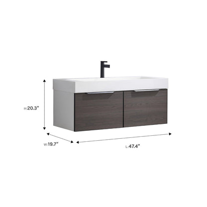 Vinnova Vegadeo 48" Single Sink Bath Vanity In Suleiman Oak Finish With White One-Piece Composite Stone Sink Top And Mirror