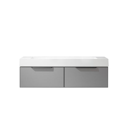 Vinnova Vegadeo 60" Double Sink Bath Vanity In Grey Finish With White One-Piece Composite Stone Sink Top