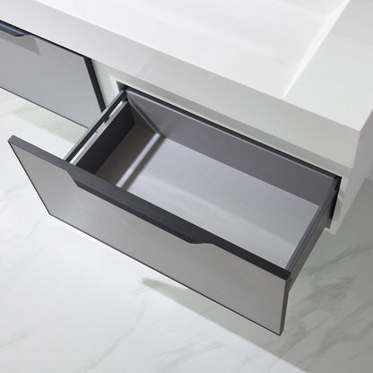 Vinnova Vegadeo 60" Double Sink Bath Vanity In Grey Finish With White One-Piece Composite Stone Sink Top And Mirror