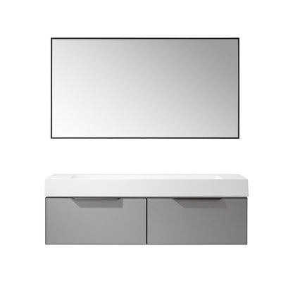 Vinnova Vegadeo 60" Double Sink Bath Vanity In Grey Finish With White One-Piece Composite Stone Sink Top And Mirror