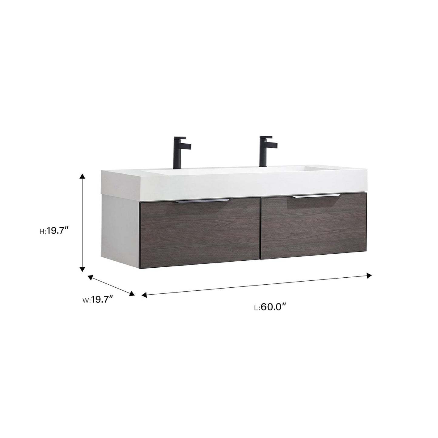 Vinnova Vegadeo 60" Double Sink Bath Vanity In Suleiman Oak Finish With White One-Piece Composite Stone Sink Top