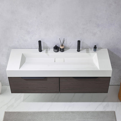 Vinnova Vegadeo 60" Double Sink Bath Vanity In Suleiman Oak Finish With White One-Piece Composite Stone Sink Top