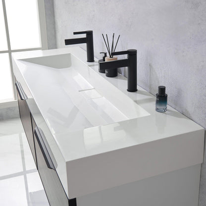 Vinnova Vegadeo 60" Double Sink Bath Vanity In Suleiman Oak Finish With White One-Piece Composite Stone Sink Top