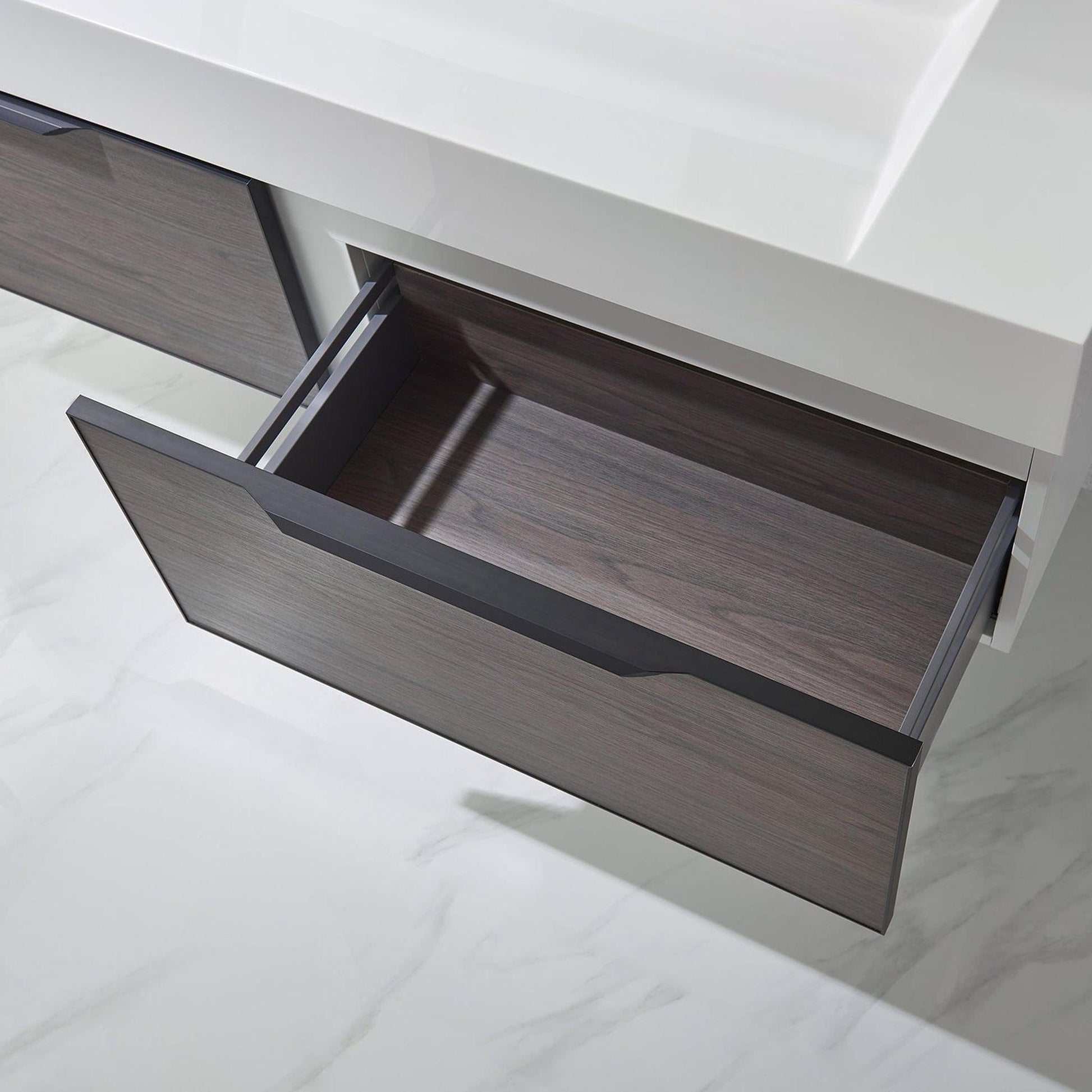 Vinnova Vegadeo 60" Double Sink Bath Vanity In Suleiman Oak Finish With White One-Piece Composite Stone Sink Top And Mirror