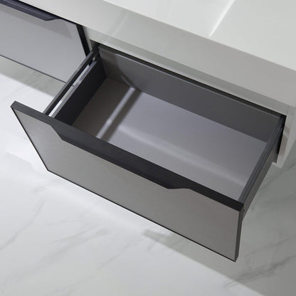 Vinnova Vegadeo 72" Double Sink Bath Vanity In Grey Finish With White One-Piece Composite Stone Sink Top