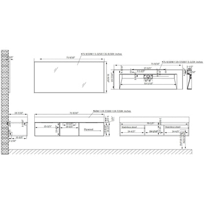 Vinnova Vegadeo 72" Double Sink Bath Vanity In Grey Finish With White One-Piece Composite Stone Sink Top