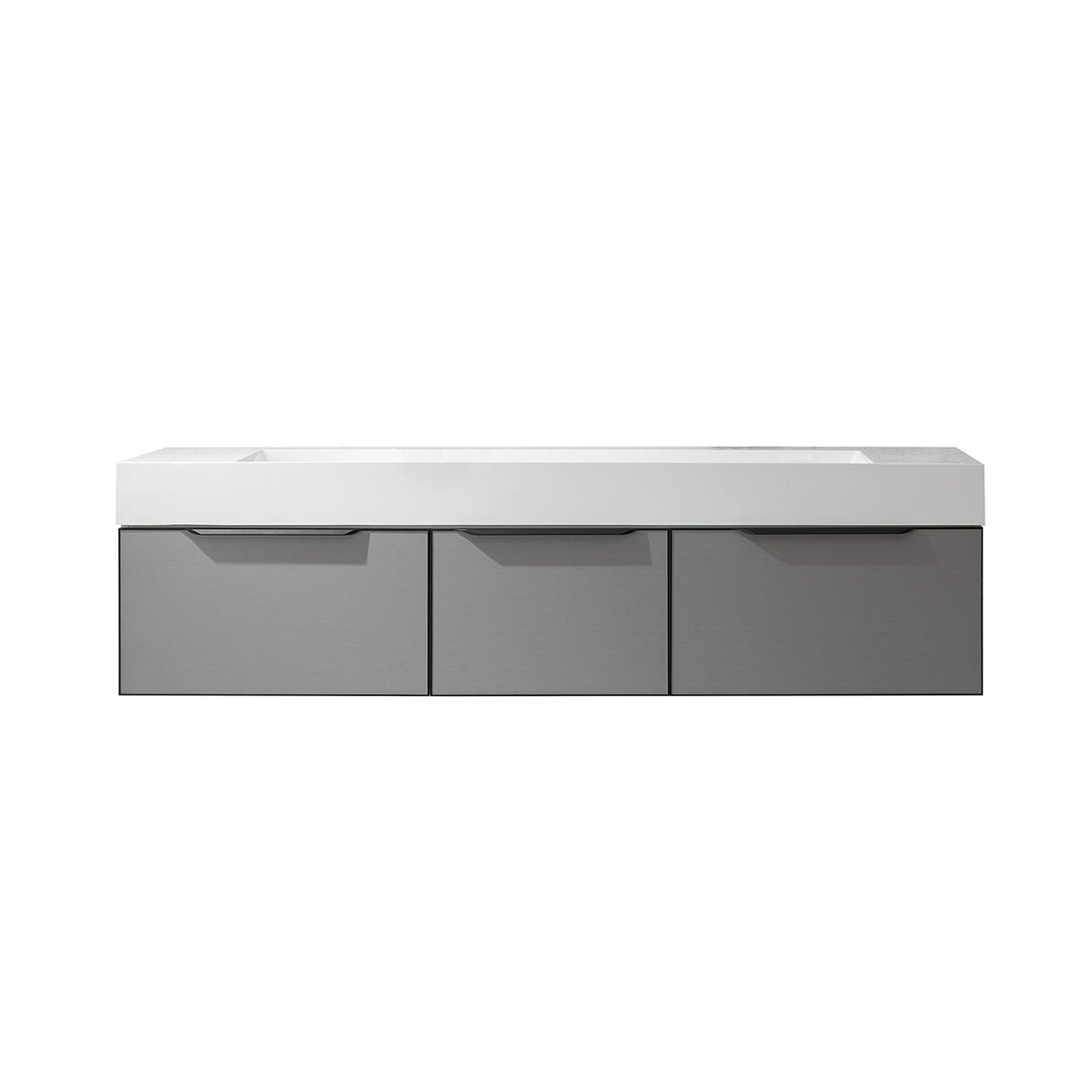 Vinnova Vegadeo 72" Double Sink Bath Vanity In Grey Finish With White One-Piece Composite Stone Sink Top