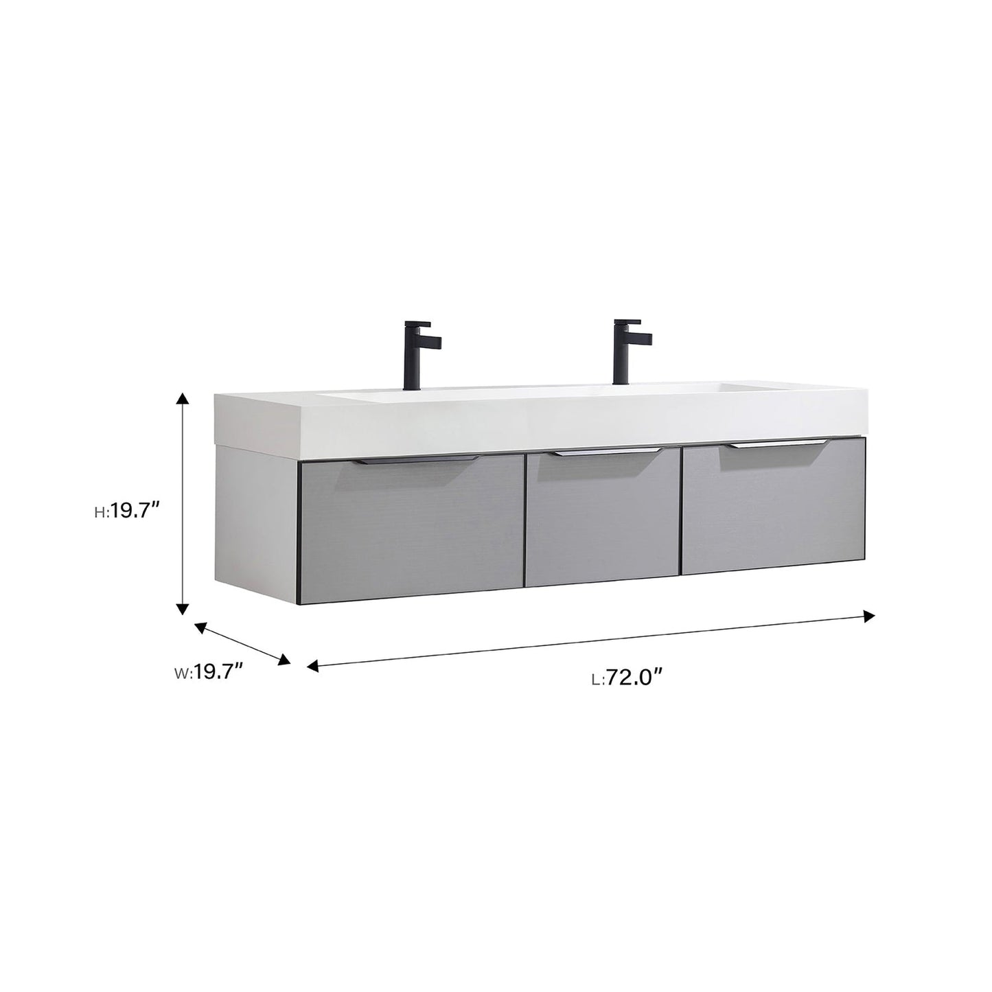 Vinnova Vegadeo 72" Double Sink Bath Vanity In Grey Finish With White One-Piece Composite Stone Sink Top