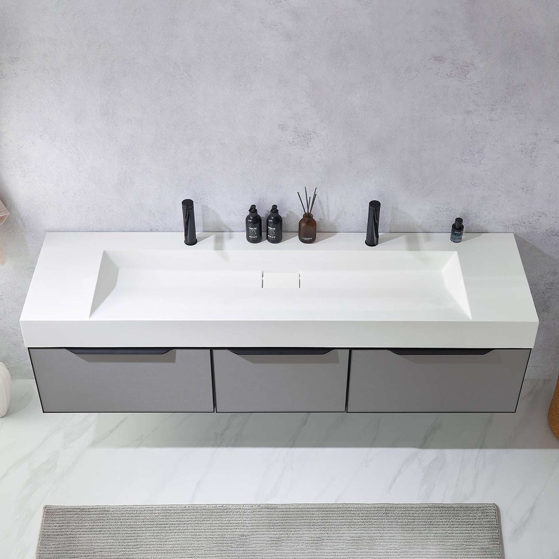 Vinnova Vegadeo 72" Double Sink Bath Vanity In Grey Finish With White One-Piece Composite Stone Sink Top