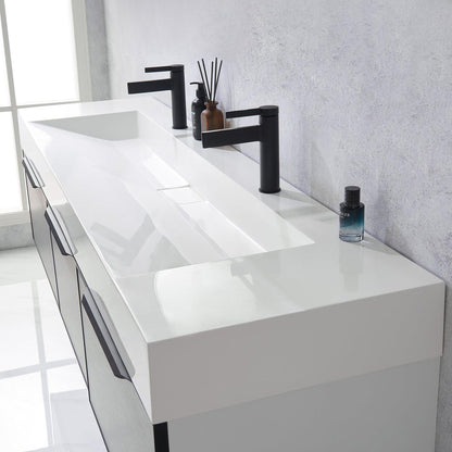 Vinnova Vegadeo 72" Double Sink Bath Vanity In Grey Finish With White One-Piece Composite Stone Sink Top