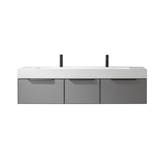 Vinnova Vegadeo 72" Double Sink Bath Vanity In Grey Finish With White One-Piece Composite Stone Sink Top