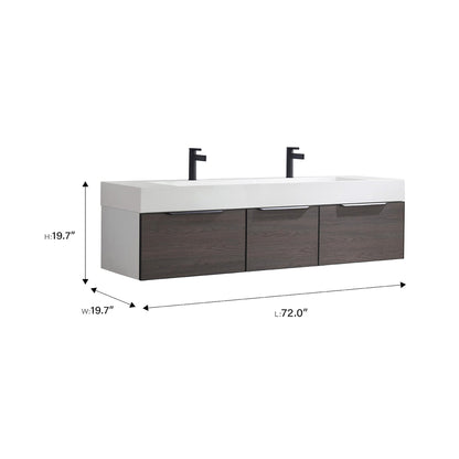 Vinnova Vegadeo 72" Double Sink Bath Vanity In Suleiman Oak Finish With White One-Piece Composite Stone Sink Top