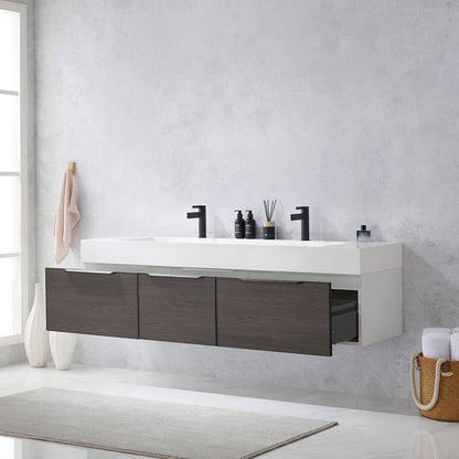 Vinnova Vegadeo 72" Double Sink Bath Vanity In Suleiman Oak Finish With White One-Piece Composite Stone Sink Top