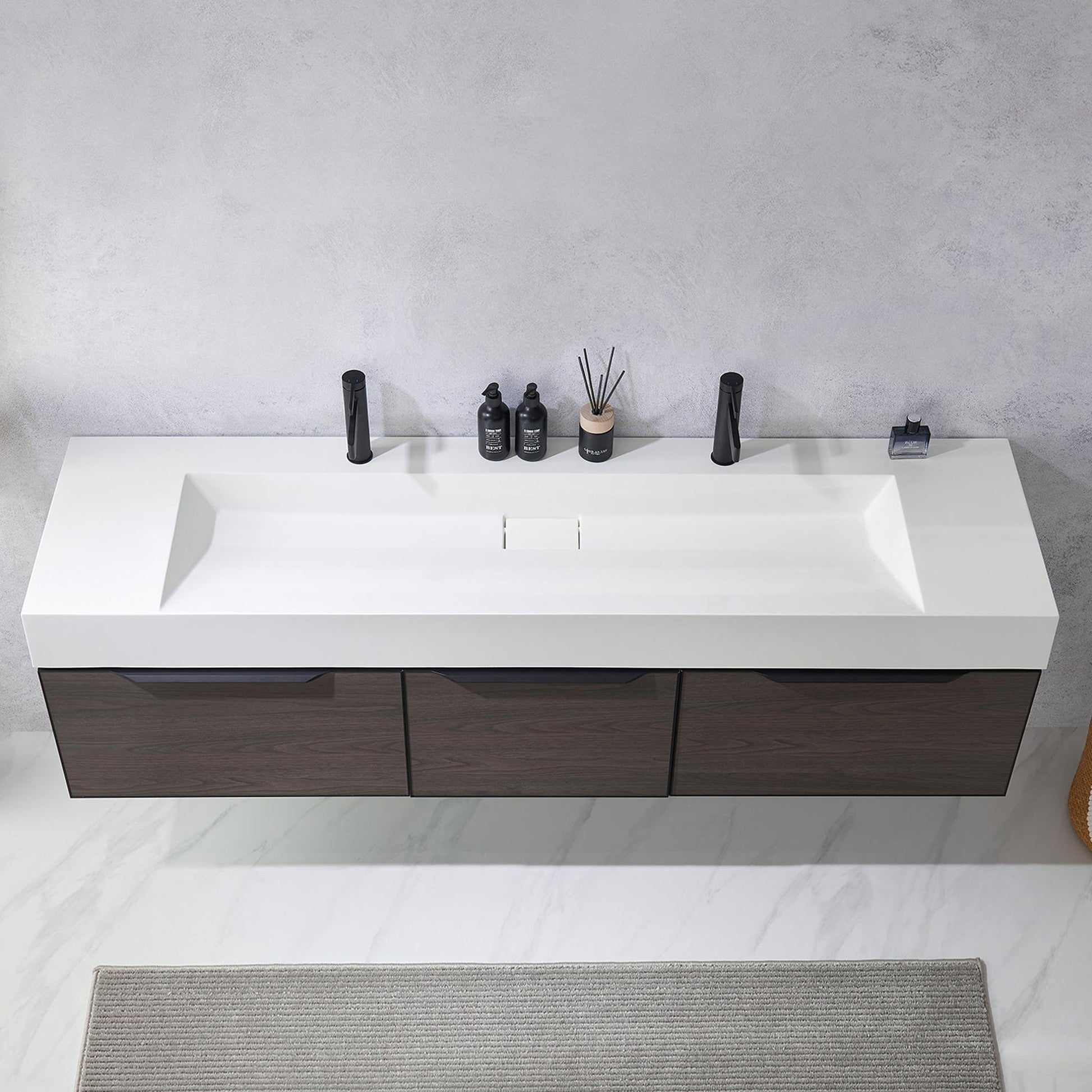 Vinnova Vegadeo 72" Double Sink Bath Vanity In Suleiman Oak Finish With White One-Piece Composite Stone Sink Top