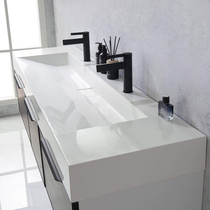 Vinnova Vegadeo 72" Double Sink Bath Vanity In Suleiman Oak Finish With White One-Piece Composite Stone Sink Top