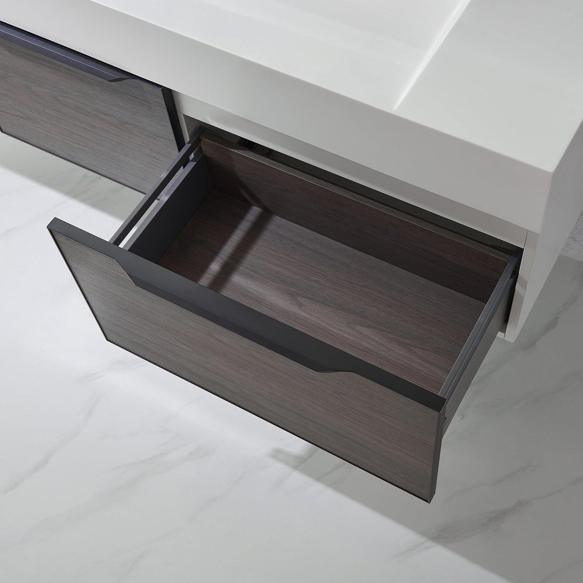 Vinnova Vegadeo 72" Double Sink Bath Vanity In Suleiman Oak Finish With White One-Piece Composite Stone Sink Top And Mirror