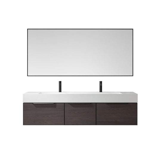 Vinnova Vegadeo 72" Double Sink Bath Vanity In Suleiman Oak Finish With White One-Piece Composite Stone Sink Top And Mirror