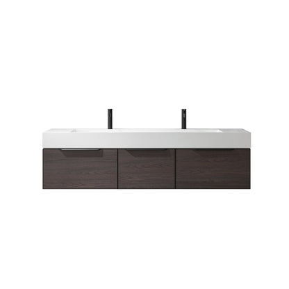 Vinnova Vegadeo 72" Double Sink Bath Vanity In Suleiman Oak Finish With White One-Piece Composite Stone Sink Top