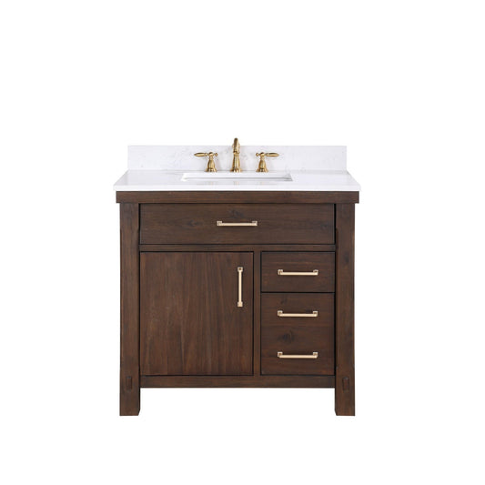 Vinnova Viella 36" Single Sink Bath Vanity In Deep Walnut Finish With White Composite Countertop