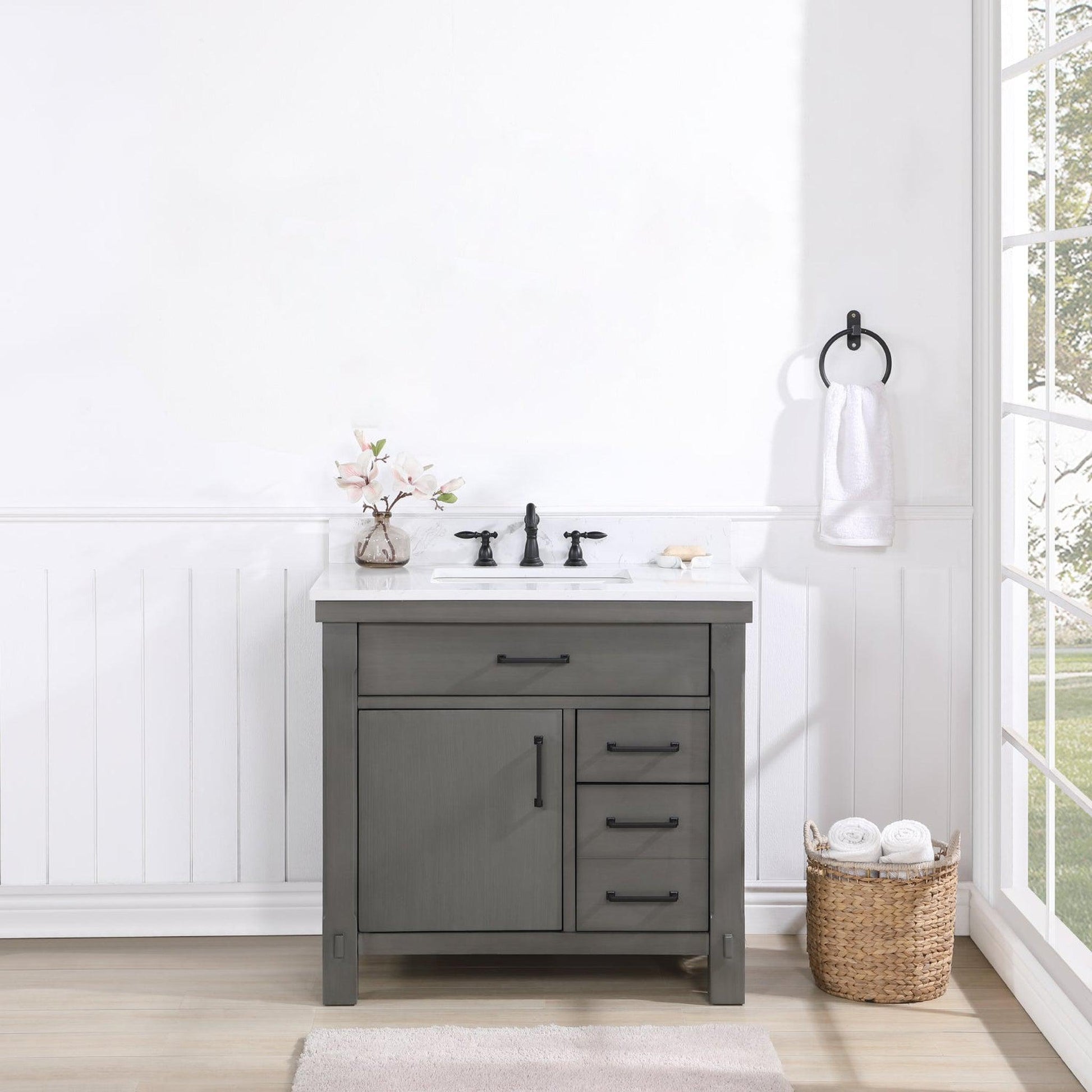 Vinnova Viella 36" Single Sink Bath Vanity In Rust Grey Finish With White Composite Countertop