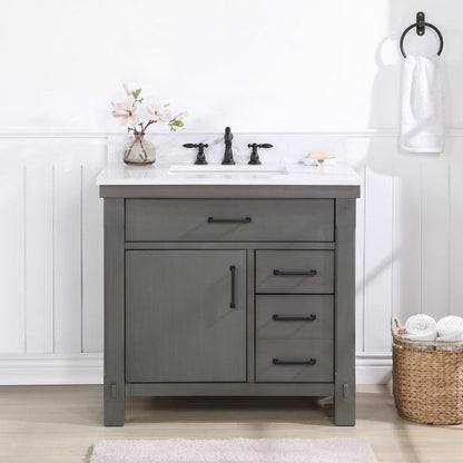 Vinnova Viella 36" Single Sink Bath Vanity In Rust Grey Finish With White Composite Countertop