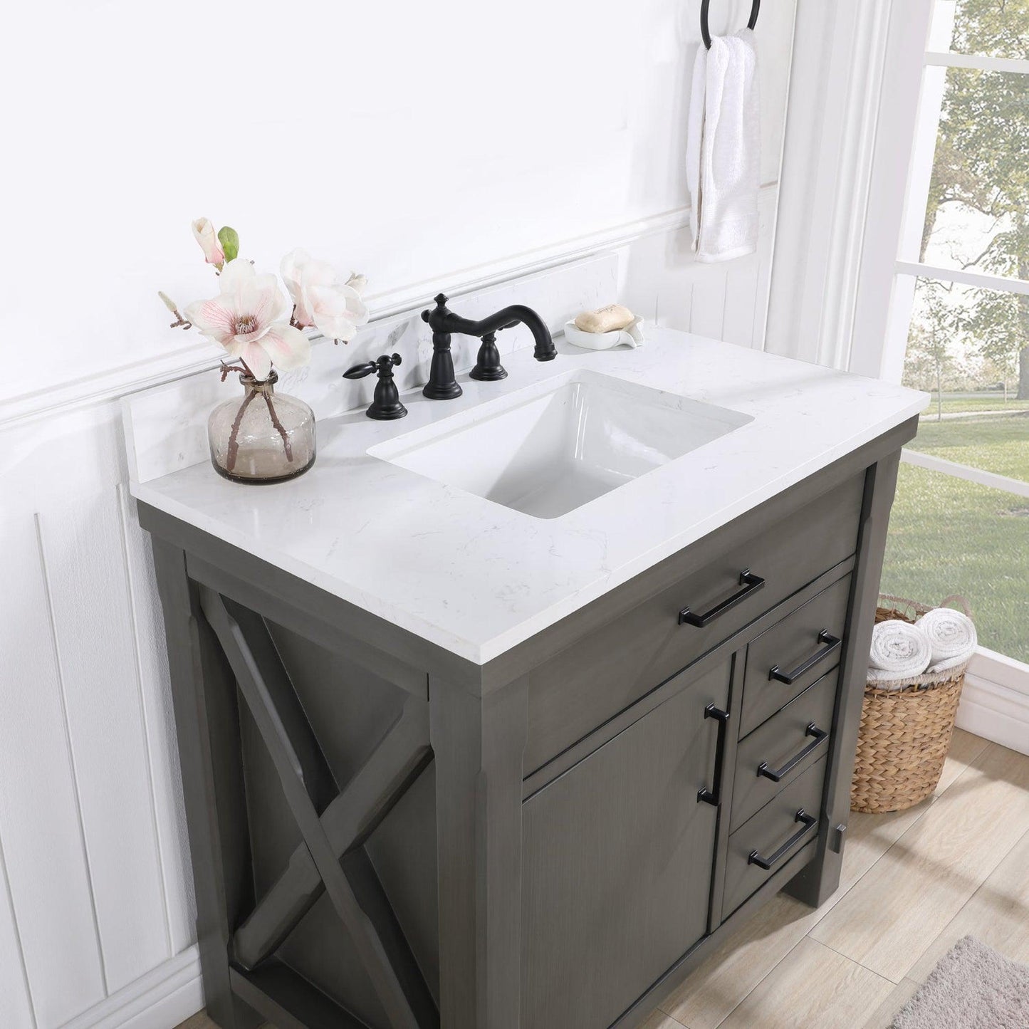 Vinnova Viella 36" Single Sink Bath Vanity In Rust Grey Finish With White Composite Countertop