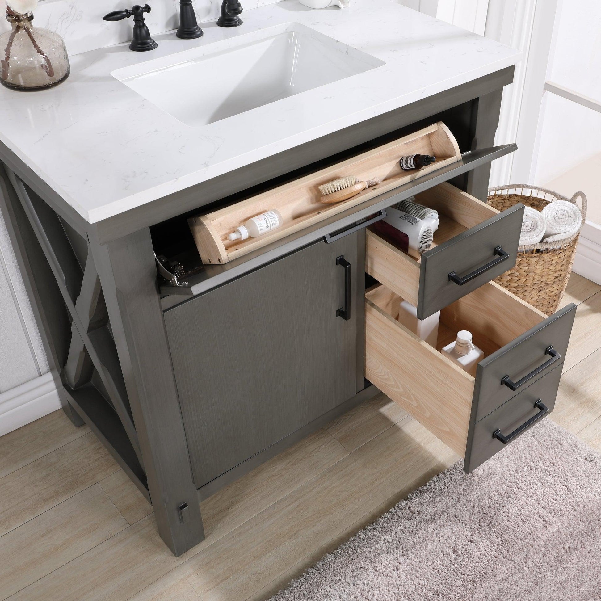 Vinnova Viella 36" Single Sink Bath Vanity In Rust Grey Finish With White Composite Countertop