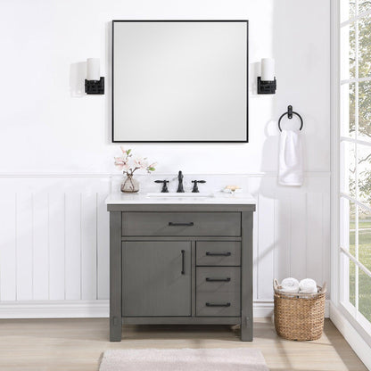 Vinnova Viella 36" Single Sink Bath Vanity In Rust Grey Finish With White Composite Countertop And Mirror