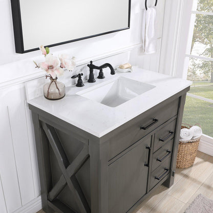 Vinnova Viella 36" Single Sink Bath Vanity In Rust Grey Finish With White Composite Countertop And Mirror