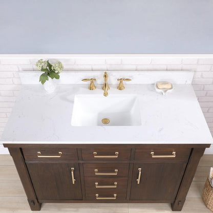 Vinnova Viella 48" Single Sink Bath Vanity In Deep Walnut Finish With White Composite Countertop