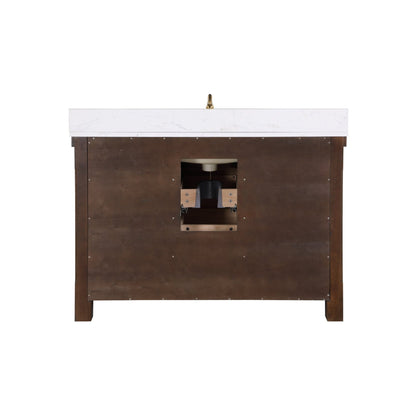 Vinnova Viella 48" Single Sink Bath Vanity In Deep Walnut Finish With White Composite Countertop And Mirror