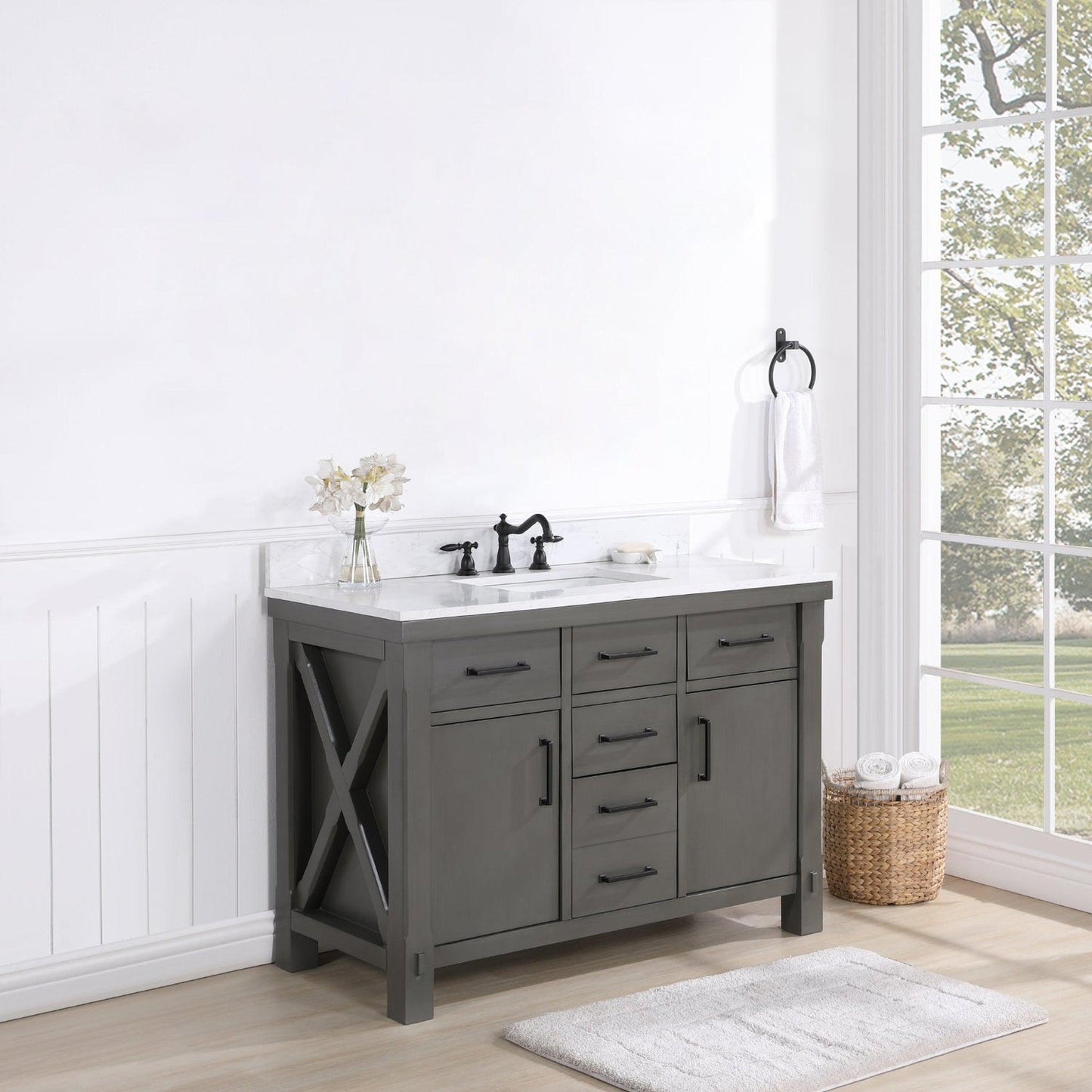 Vinnova Viella 48" Single Sink Bath Vanity In Rust Grey Finish With White Composite Countertop