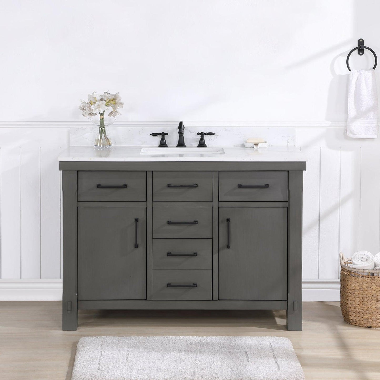 Vinnova Viella 48" Single Sink Bath Vanity In Rust Grey Finish With White Composite Countertop