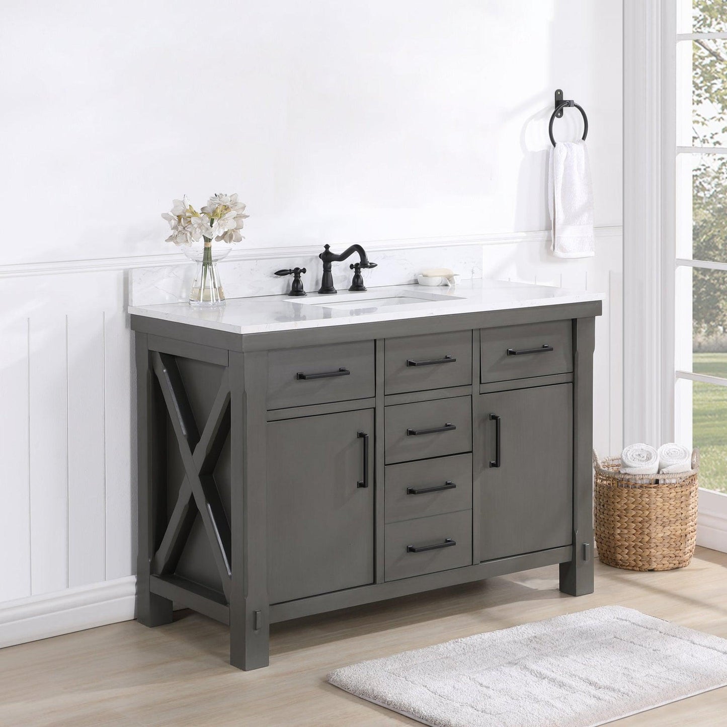 Vinnova Viella 48" Single Sink Bath Vanity In Rust Grey Finish With White Composite Countertop