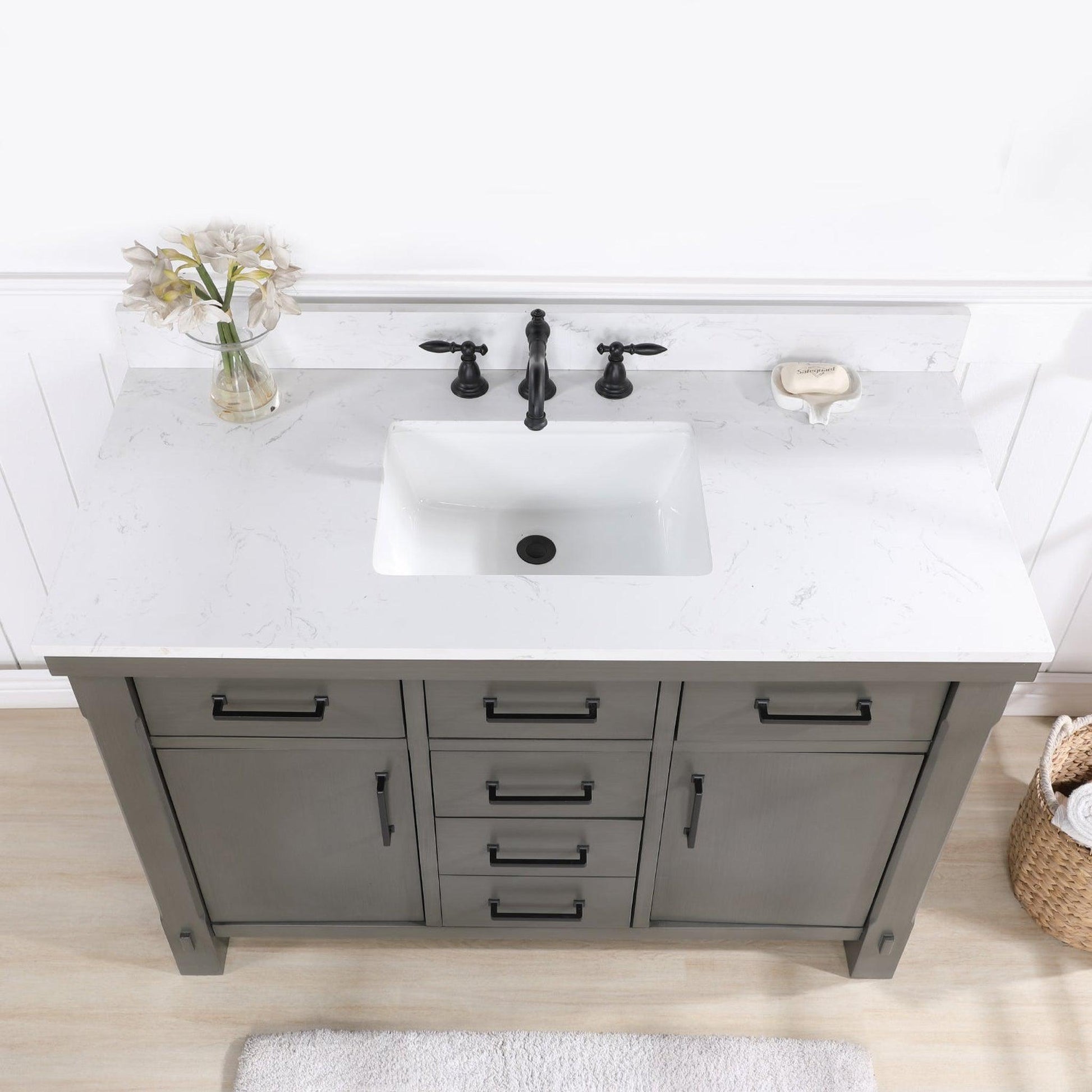 Vinnova Viella 48" Single Sink Bath Vanity In Rust Grey Finish With White Composite Countertop