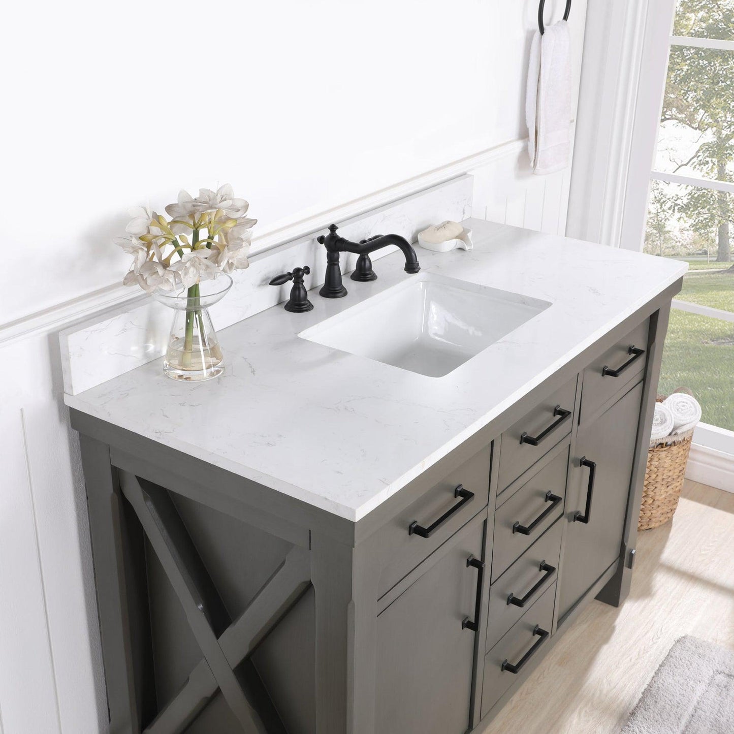 Vinnova Viella 48" Single Sink Bath Vanity In Rust Grey Finish With White Composite Countertop