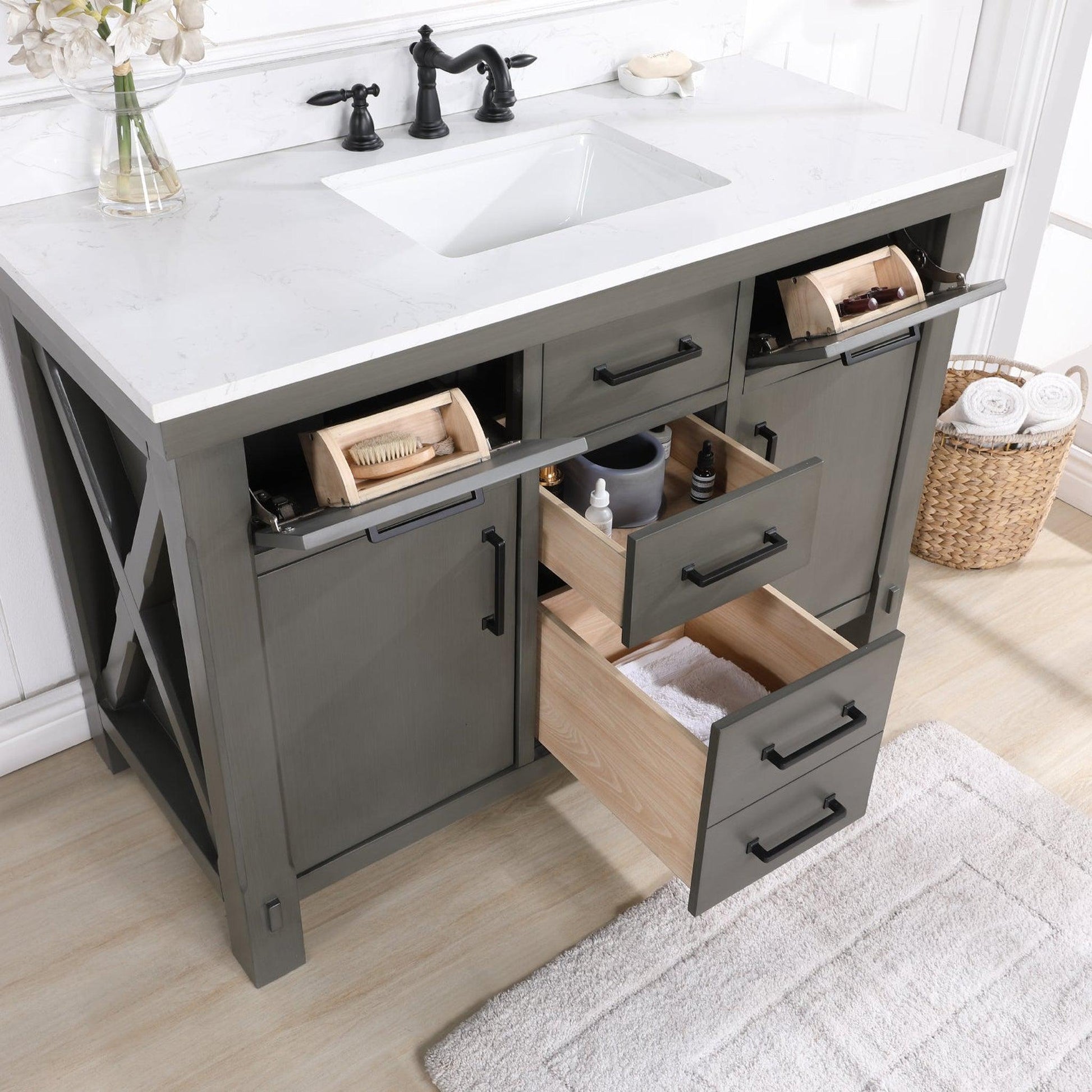 Vinnova Viella 48" Single Sink Bath Vanity In Rust Grey Finish With White Composite Countertop