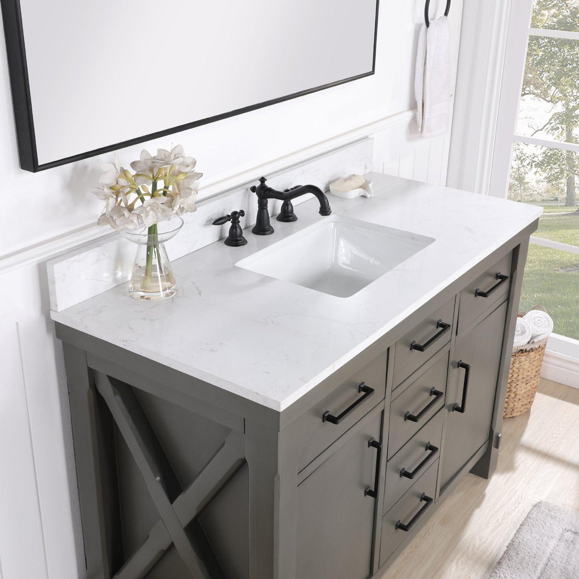 Vinnova Viella 48" Single Sink Bath Vanity In Rust Grey Finish With White Composite Countertop And Mirror