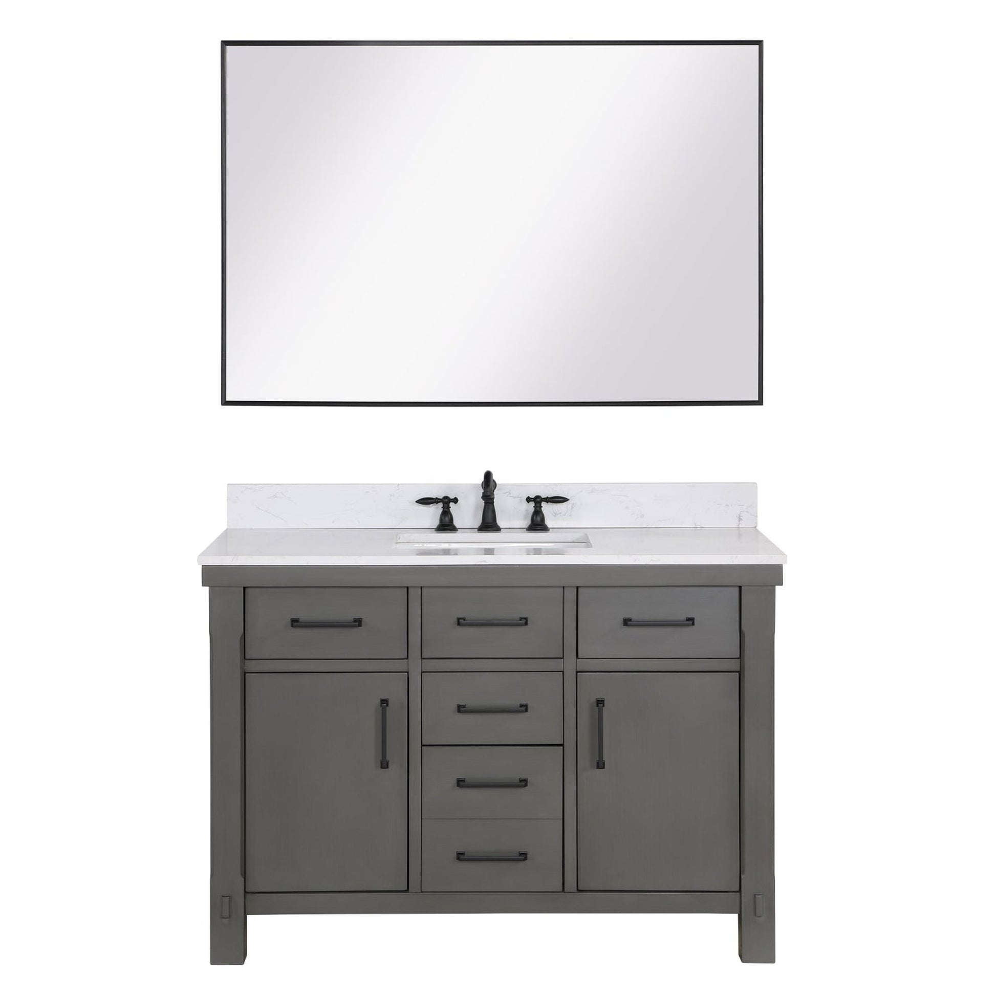 Vinnova Viella 48" Single Sink Bath Vanity In Rust Grey Finish With White Composite Countertop And Mirror