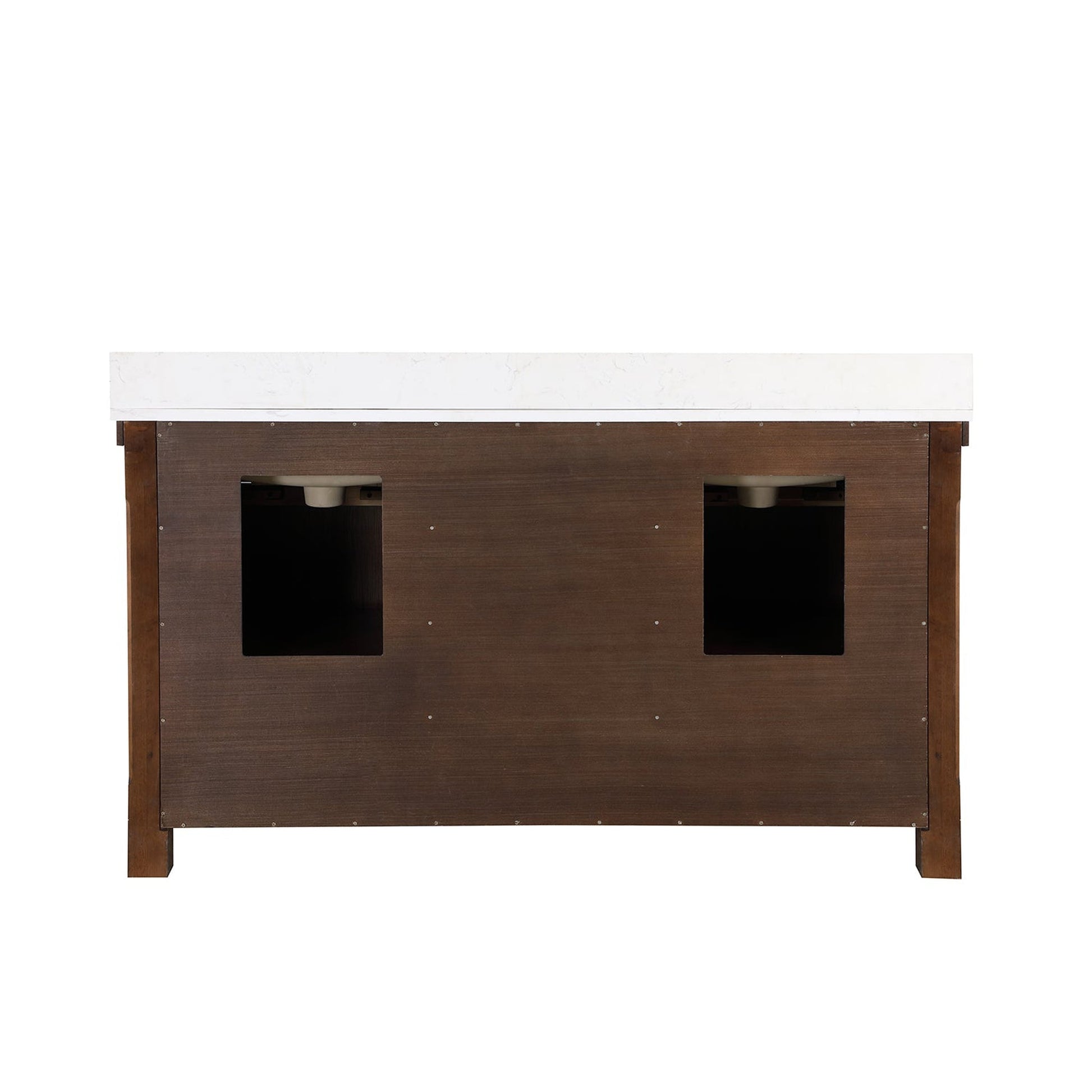 Vinnova Viella 60" Double Sink Bath Vanity In Deep Walnut Finish With White Composite Countertop