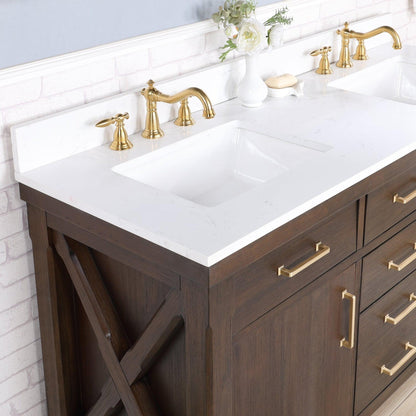 Vinnova Viella 60" Double Sink Bath Vanity In Deep Walnut Finish With White Composite Countertop